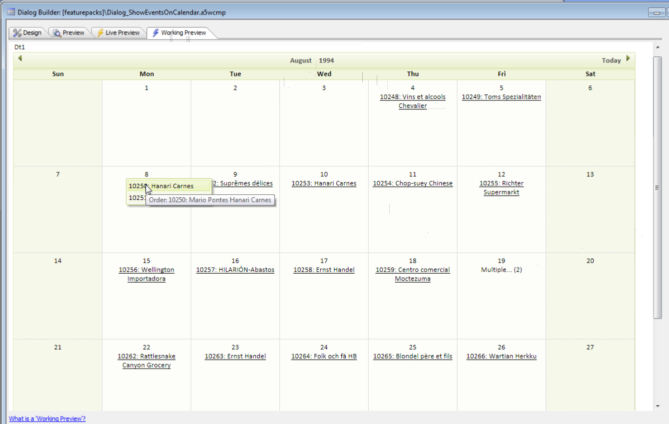 Events On Embedded Calendar